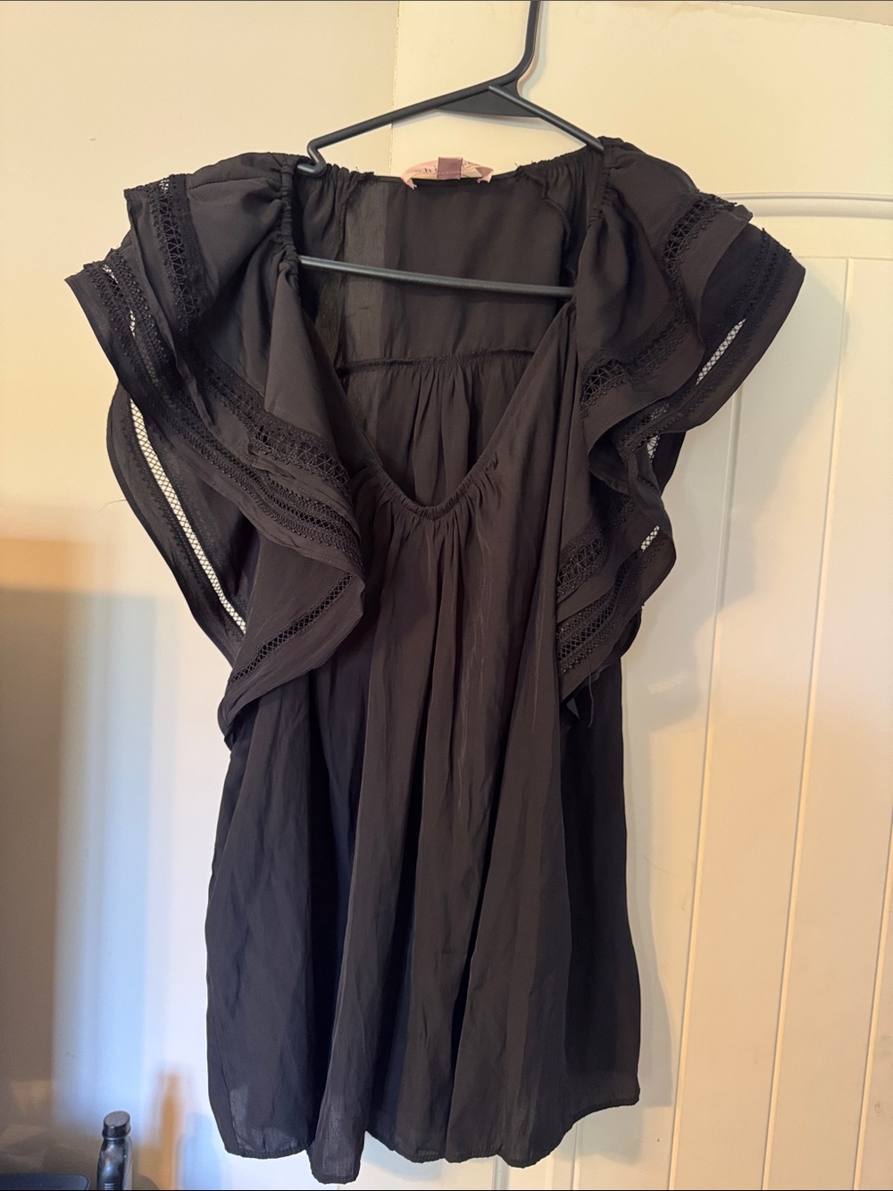 Philosophy Black Ruffled Sleeve Tunic Top